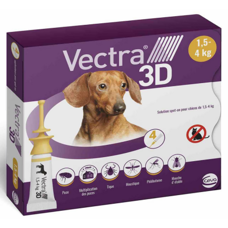 VECTRA 3 D DLA PSÓW >1,5 - 4 KG - 1 PIPETA - Pchły Kleszcze